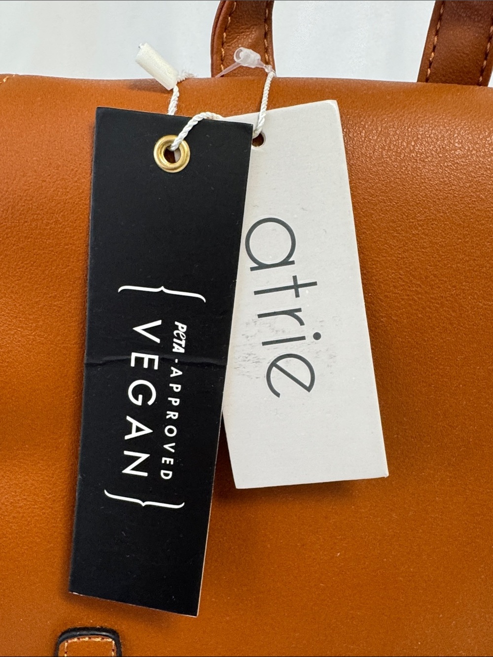 ATRIE vegan leather geometric fashion backpack, brown & Cognac, Front Flap NWT - Picture 9 of 10